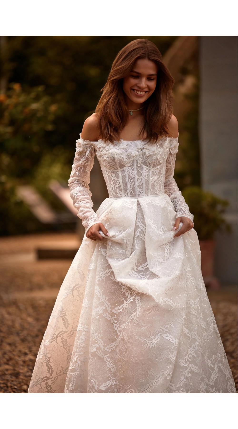 Luxury Wedding Dress - A-line 3D Flowers, Beading and Skirt with Lining - Foxglove - LDK-08293.42.17